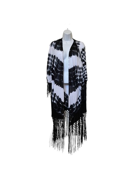 torrid Tops - Torrid Womens Black White Tie Dye Fringe Kimono Size 1/2